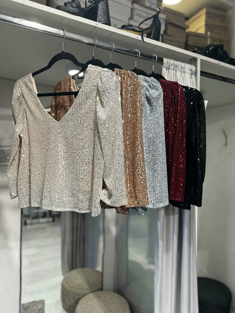 Blusa pailette Taylor escote V pailette - comprar online