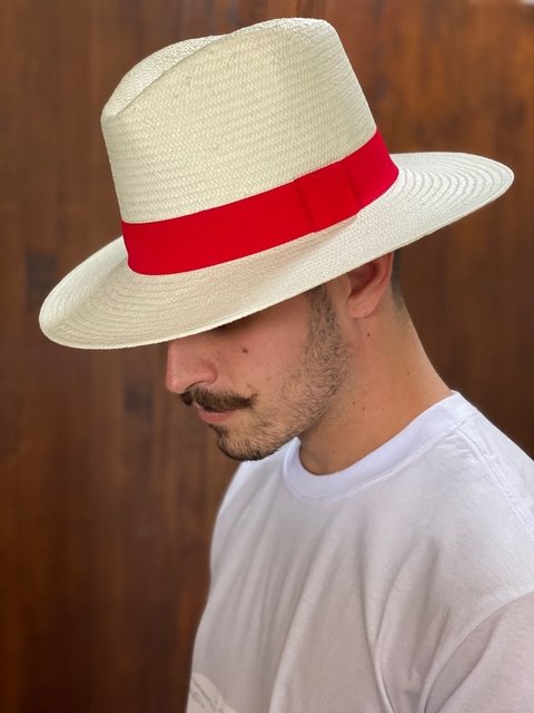 Chapéu Boêmia Palha com faixa vermelha