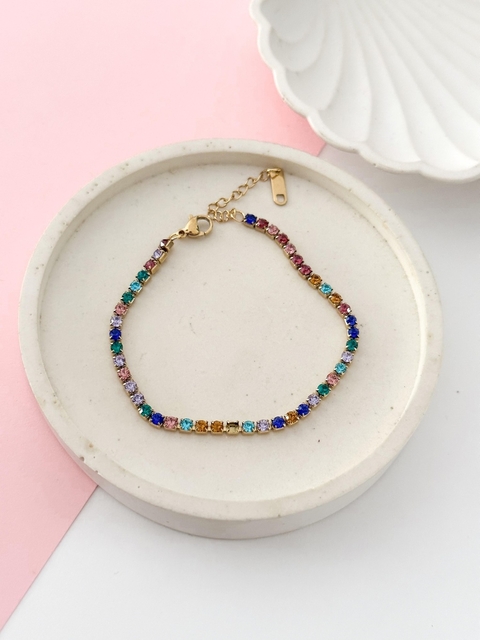 Pulsera Multi Strass Color Dorado PUD74