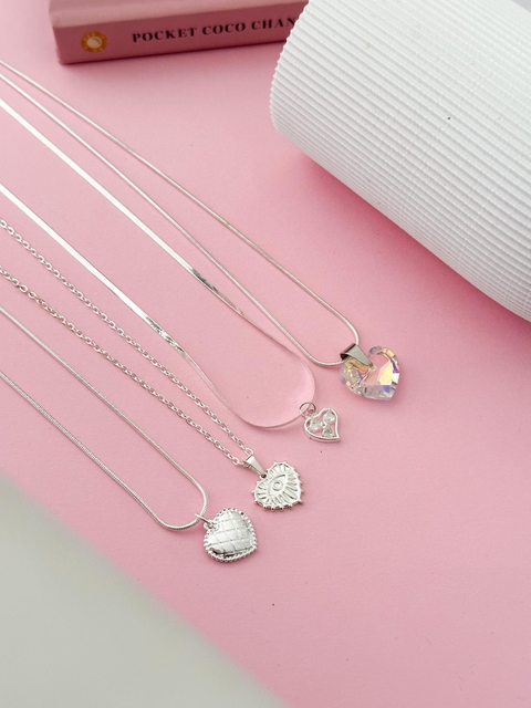 Pack x3 Collares Acero Blanco Corazon CD418