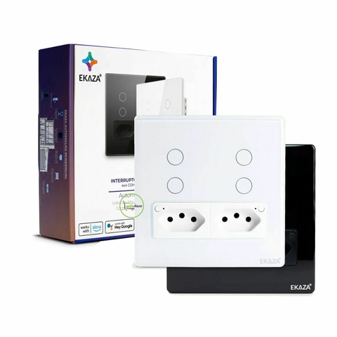 Interruptor Touch 4x4 4 Botões com Tomada WiFi 2.5D Ekaza Tuya EKAT T3075 4W - comprar online