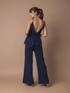 Calça Lastex Reta em Crepe - Azul Marinho na internet