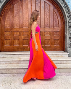 Vestido Jardins Laranja e Rosa - COLORATO
