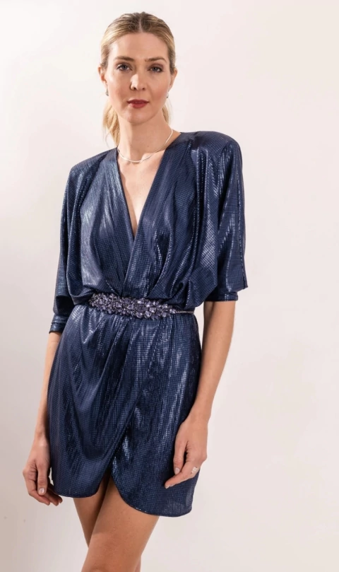 Vestido Griselda cruzado manga 3/4 con hombreras - comprar online