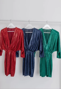 Vestido Griselda cruzado manga 3/4 con hombreras - tienda online