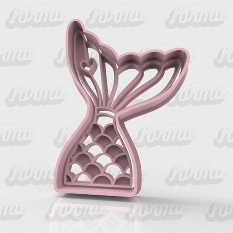 Cortante Cola de Sirena + Sello corazon 9cm