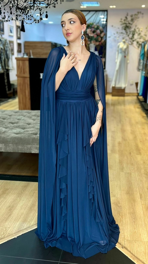 Vestido em tule Iris Azul Marinho (Capa Removível)