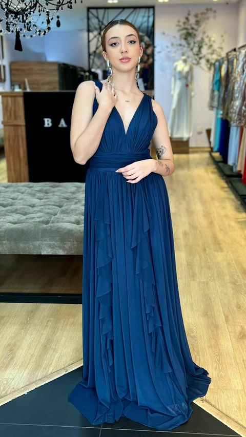 Vestido em tule Iris Azul Marinho (Capa Removível)