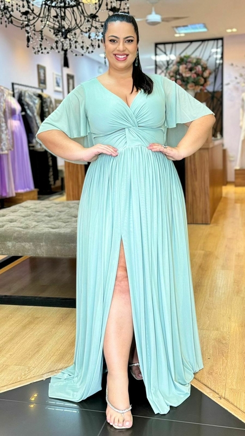 Vestido em tule Giah Verde Menta Plus