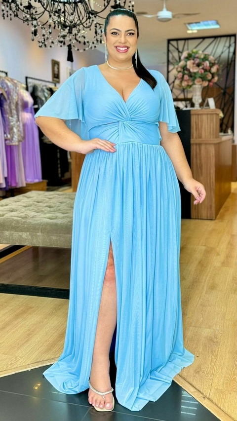 Vestido em tule Giah Azul Serenity Plus