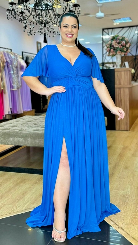 Vestido em tule Giah Azul Royal Plus