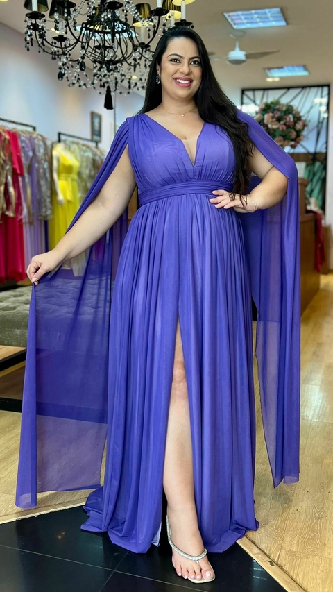 Vestido em Tule Angelina Violeta Plus(Capa e Faixa Cintura Removivel)