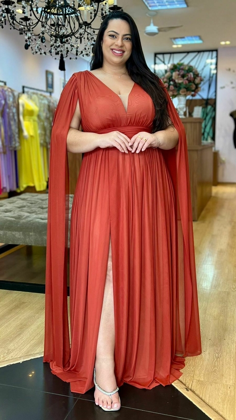 Vestido em Tule Angelina Terracota Plus (Capa Removivel)