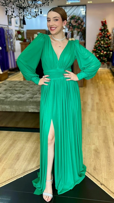 Vestido em tule Gaia Verde Escuro