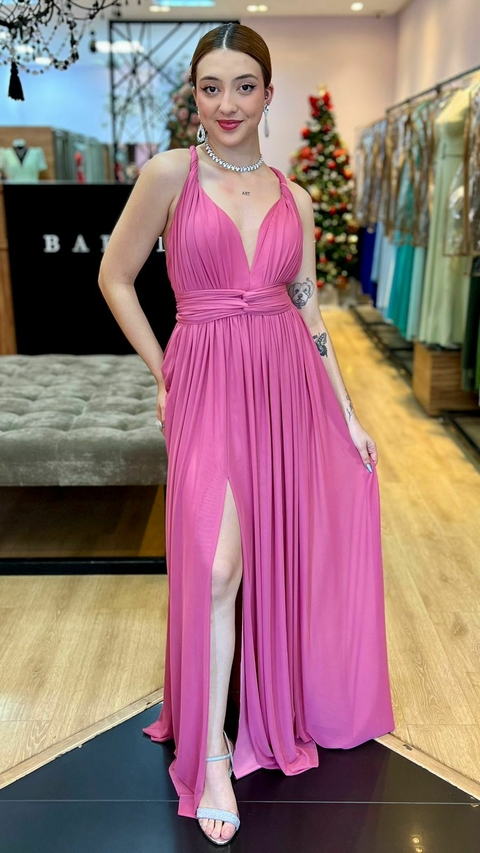Vestido em Microtule Manuelly Rose Escuro (Multiformas)