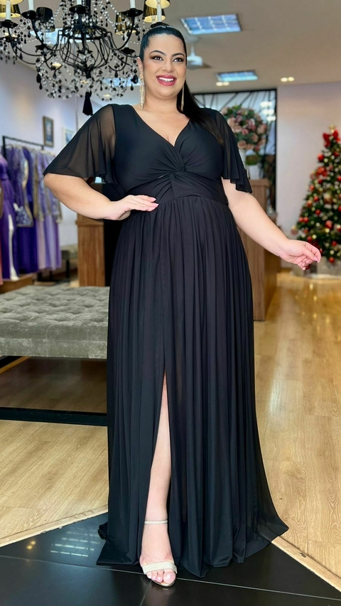 Vestido em tule Giah Preto Plus