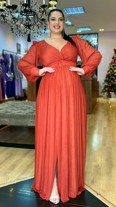 Vestido em tule Gabriele Terracota Plus