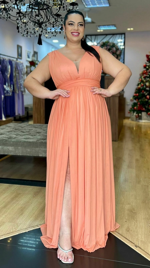 Vestido em Tule Angelina Coral Plus (Capa e Faixa Cintura Removivel)
