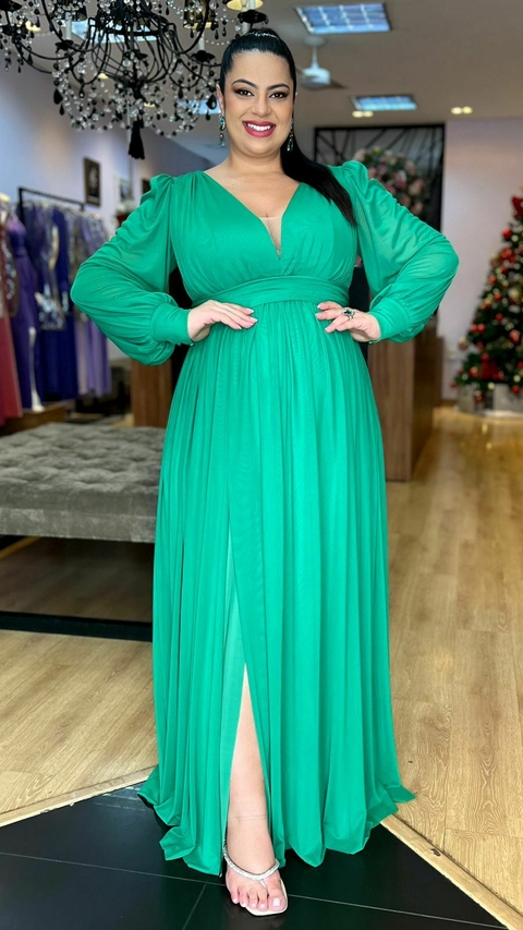 Vestido em tule Grace Verde Escuro Plus (Faixa Cintura removível)