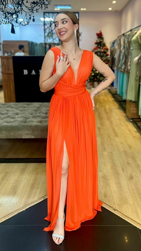 Vestido em tule Manuelly Laranja (Multiformas)