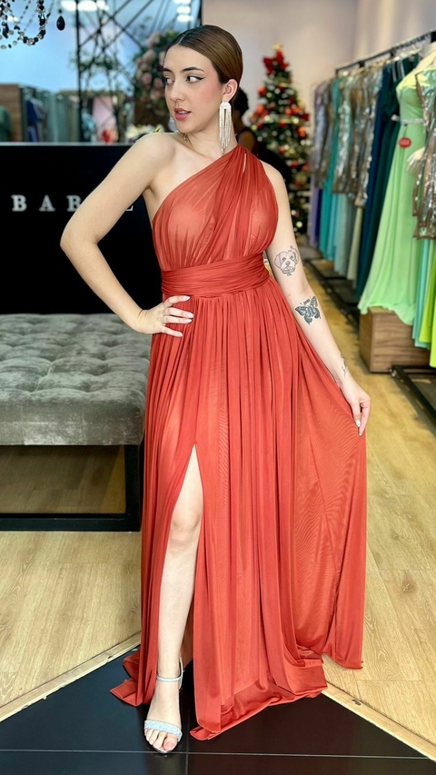 Vestido em Microtule Manuelly Terracota (Multiformas)