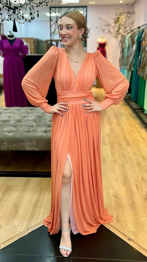 Vestido em tule Gaia Coral - comprar online