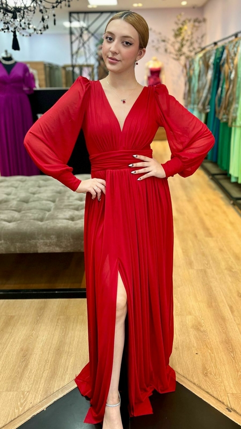 Vestido em tule Gaia Vermelho - comprar online
