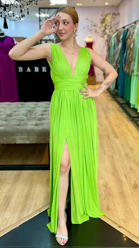 Vestido em Microtule Manuelly Verde Lima (Multiformas) - comprar online
