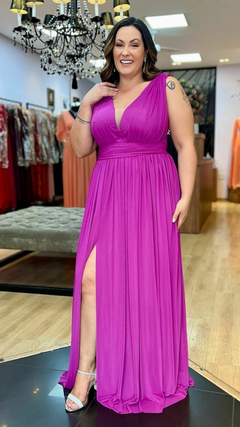 Vestido em Tule Angelina Roxo Plus (Capa e Faixa Cintura Removivel) - comprar online