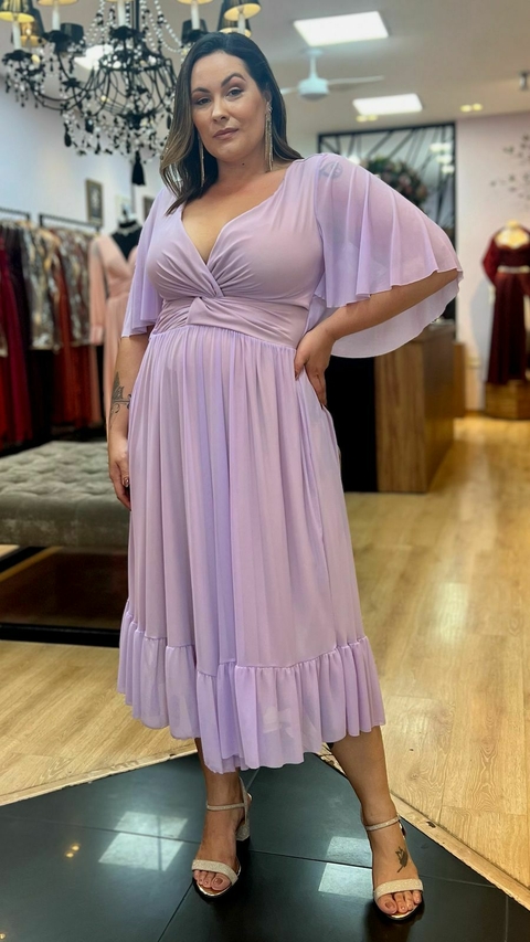 Vestido Midi em tule Hadidi Lilás Plus - comprar online