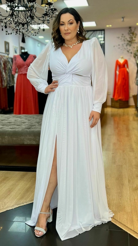 Vestido em tule Gabriele Branco Plus - comprar online