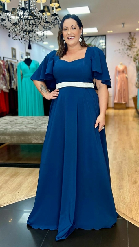 Vestido em Crepe Amalia Marinho Plus + Cinto Strass (Mangas e Cinto Removíveis) - comprar online