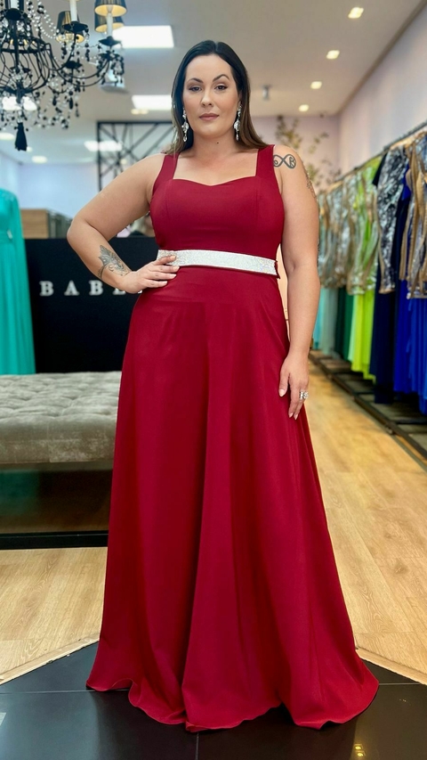 Vestido em Crepe Amalia Marsala Plus + Cinto Strass (Mangas e Cinto Removíveis) - comprar online