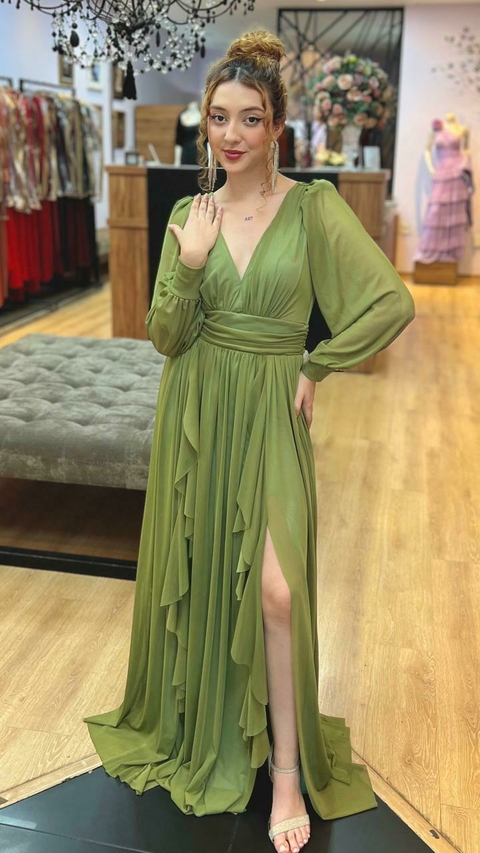 Vestido em Microtule Giovanna Verde Oliva - comprar online