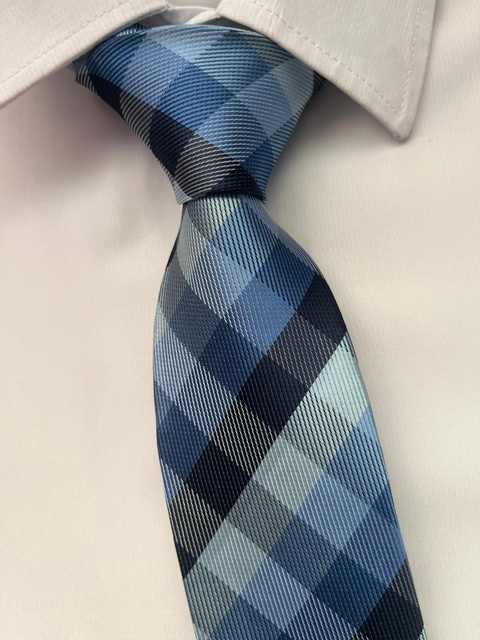Gravata Xadrez Semi Slim Azul