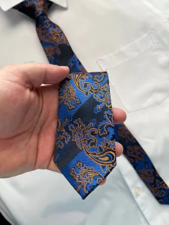Gravata Slim Kashmir Azul e Laranja na internet
