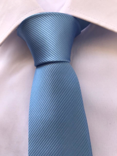 Gravata Azul Serenity Riscada Semi Slim e Slim