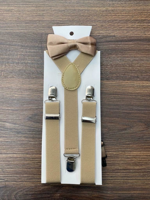 Kit Infantil Suspensório e Gravata Borboleta Pajens Bege