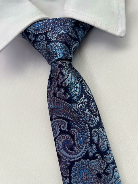 Gravata Slim Kashmir Azul - 2400 fios