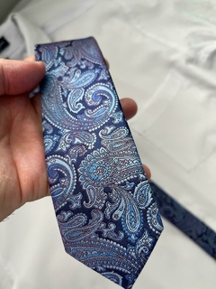 Gravata Slim Kashmir Azul - 2400 fios na internet