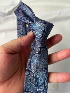Gravata Slim Kashmir Azul - 2400 fios - comprar online