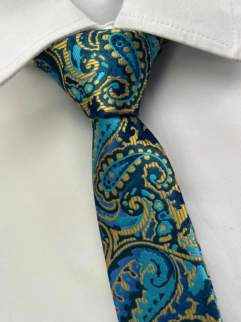 Gravata Slim Kashmir Azul Choque - 2400 fios