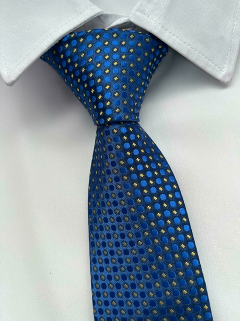 Gravata Semi Slim Azul Poá- 2400 Fios - comprar online