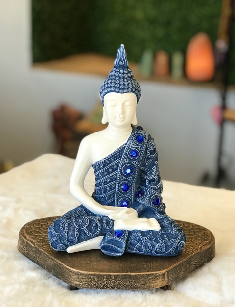 Sidarta (Buda - Dhyana Mudra) 23cm - azul e branco