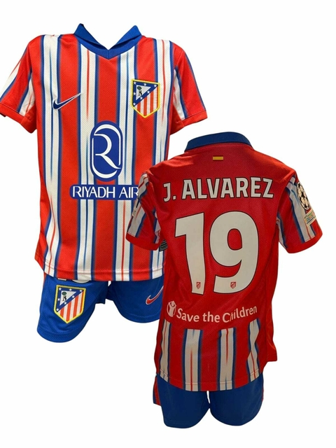 Kit Atlético De Madrid Titular 2024/25 #19 J.Alvarez + Parches UEFA Infantil - Nike - comprar online