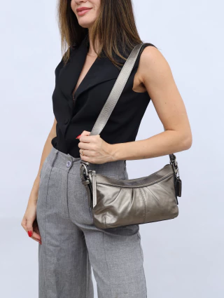 Bolsa Original Coach Metallic Gray Leather na internet