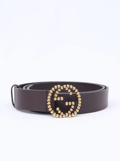 Cinto Gucci Brown Interlocking Beaded GG Tam 90