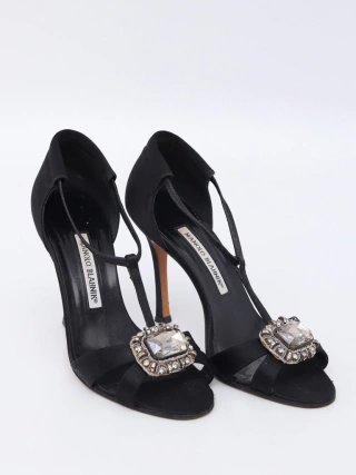 Sapato Manolo Blahnik Cetim Preto c/ Pedras - 35 BRA