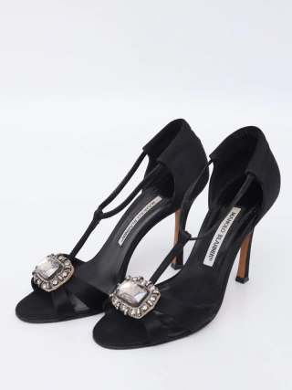 Sapato Manolo Blahnik Cetim Preto c/ Pedras - 35 BRA - comprar online