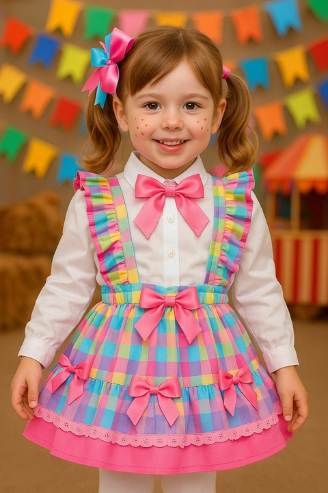 Vestido Junino Arco-Íris com Laços Rosa - comprar online